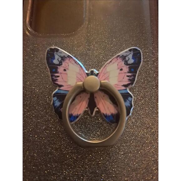 New - Pink & Blue Butterfly Mobile Phone Ring Bracket with 360 Rotation - Picture 2 of 4